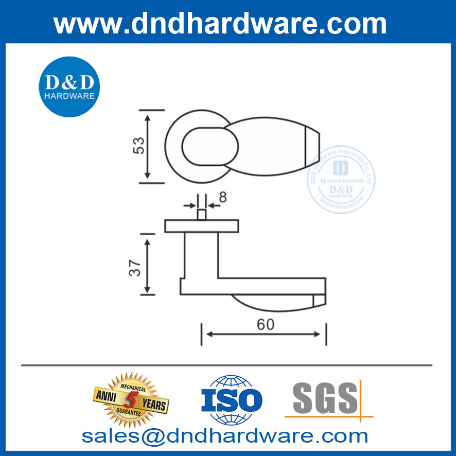 Acier en acier inoxydable Euro Solid Commerical Grade intérieur Poignée de porte Bouton-DDSH032