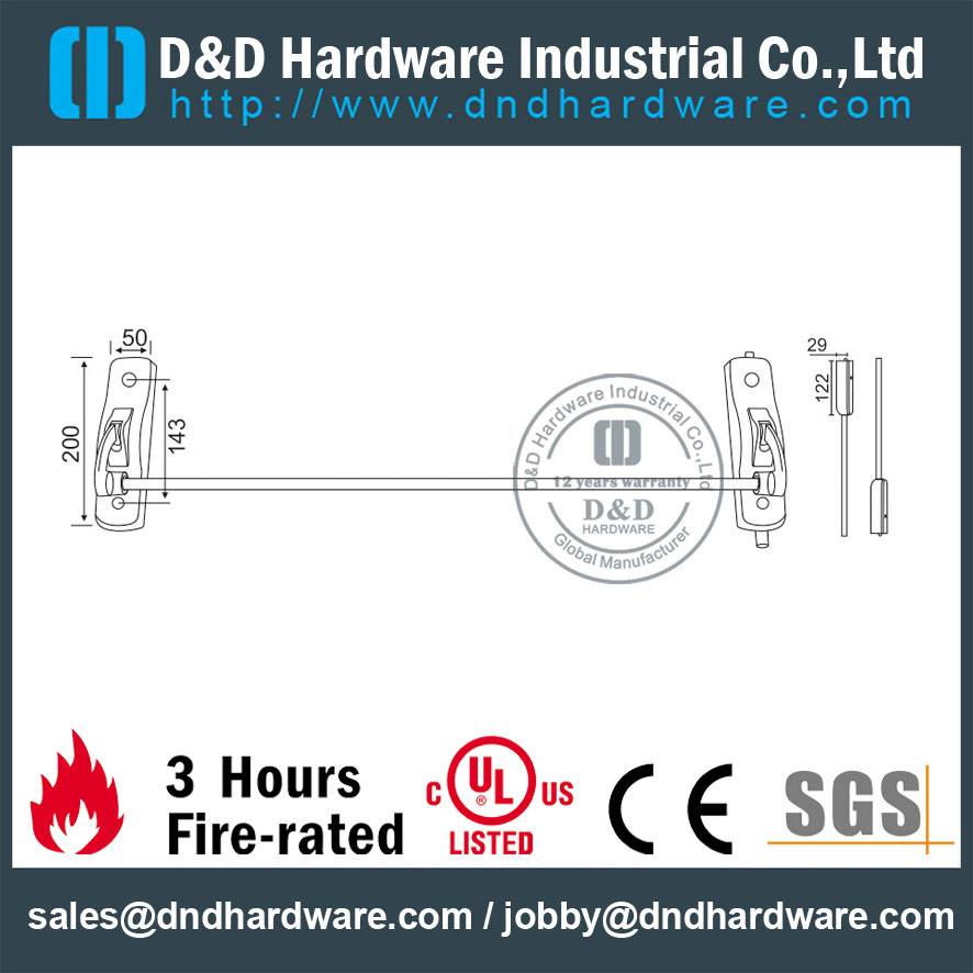 Dispositif de sortie de panique à tige verticale SS304-DDPD010