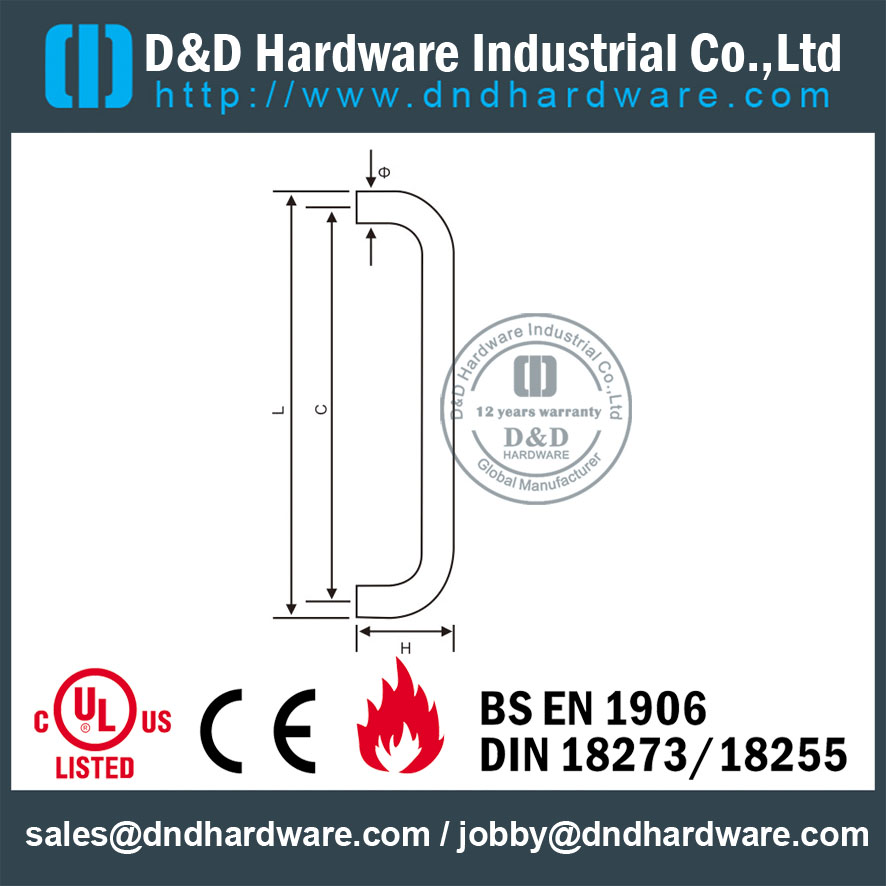 Poignée à traction en D en acier inoxydable de classe 316 pour porte en verre coulissant-DDPH007