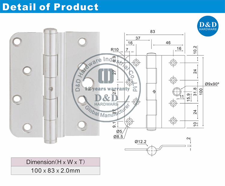 Majora Hinge-DDSS036-D & D en acier inoxydable