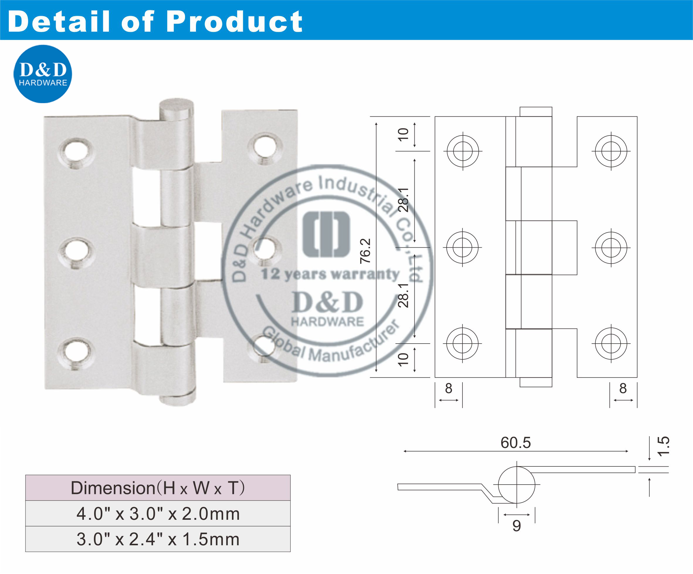 Hardware de charnière de manivelle en acier inoxydable - D & D