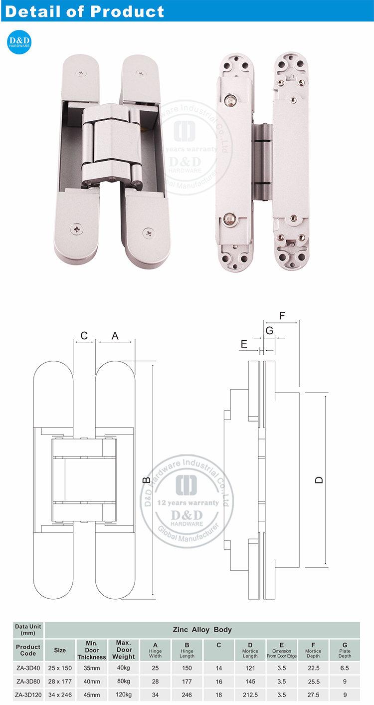 Invisible Hinge-Ddch008-G80-D & D