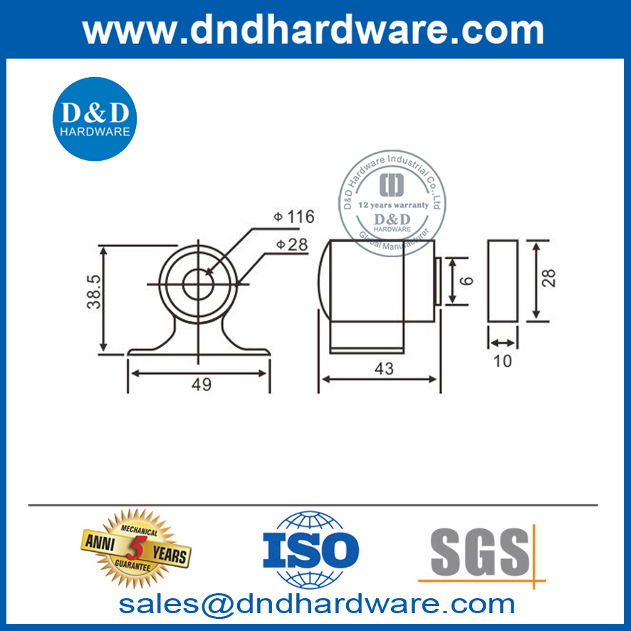 Support de porte à ressort en acier inoxydable pour porte d'appartement-DDDS034