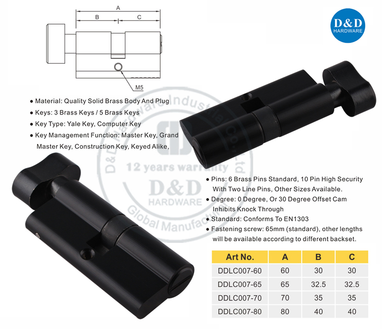 Matt Black Door Lock Cylinder-DDLC003-D & D