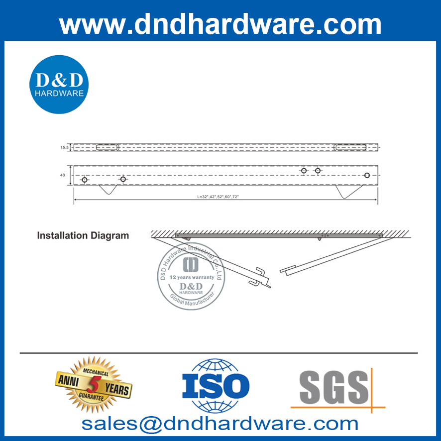 Coordinateur de porte dissimulée en acier inoxydable pour porte double-DDDR003