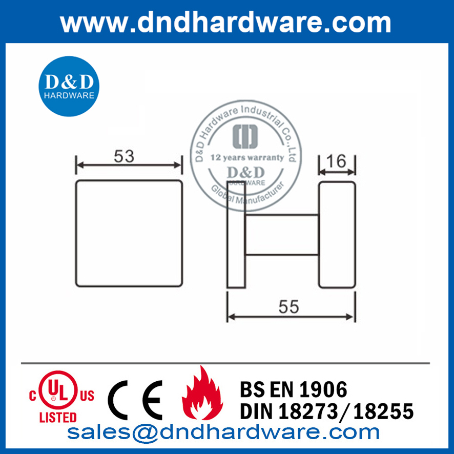 Poignée de bouton de porte carrée de qualité 304 pour porte interne-DDTH030