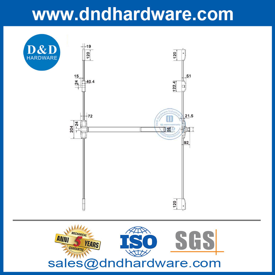 4 points serrures en acier inoxydable et en aluminium vertical de la tige de panique de sortie du dispositif-ddpd306