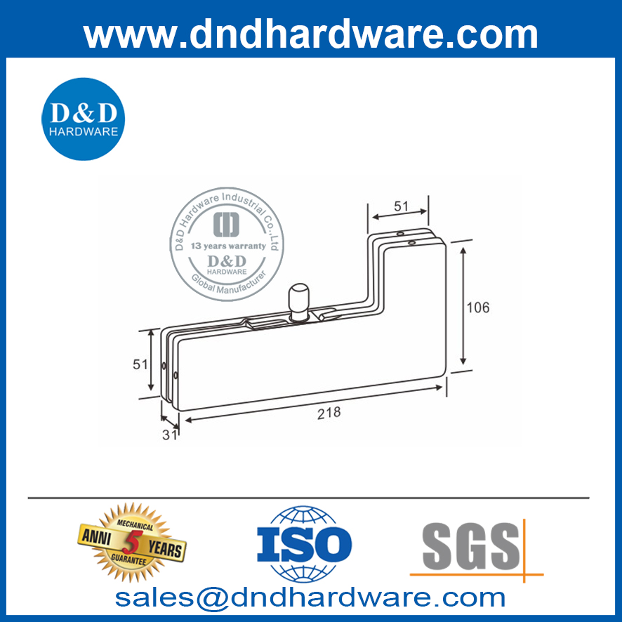 Porte de porte en verre commercial Corner de serrage Patch ajustement-DDPT005