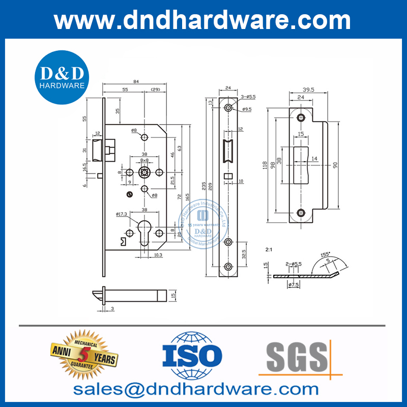 Prix ​​d'usine High Security SS304 Door Mortise Lock Classroom Style Style Porte Lock -DDML015