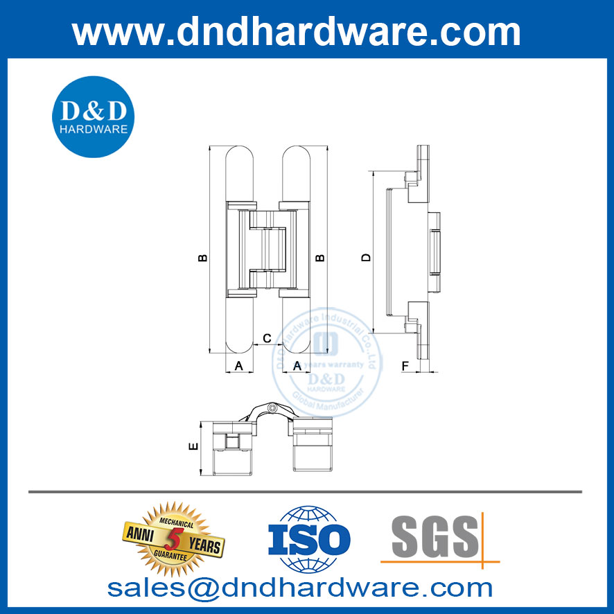 Hardware de porte cachée réglable Hinge DDCH018 en acier inoxydable en acier inoxydable