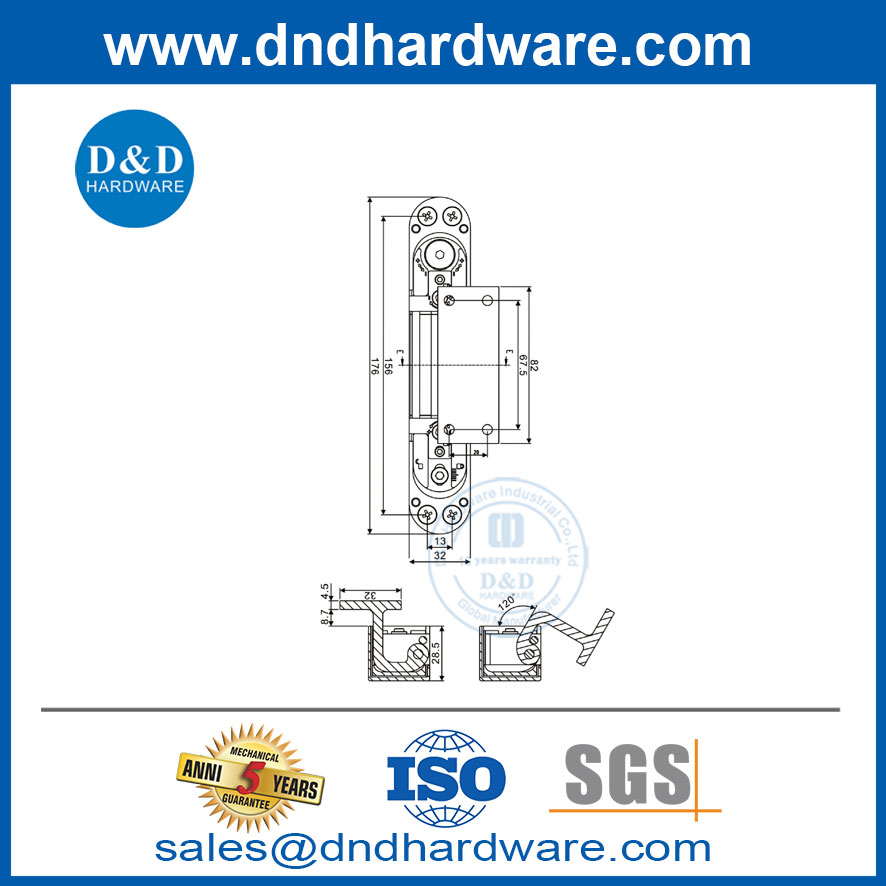 Hinges de porte extérieures dissimulées alliages et aluminium en aluminium 180 degrés cachés Hinge-DDCH017
