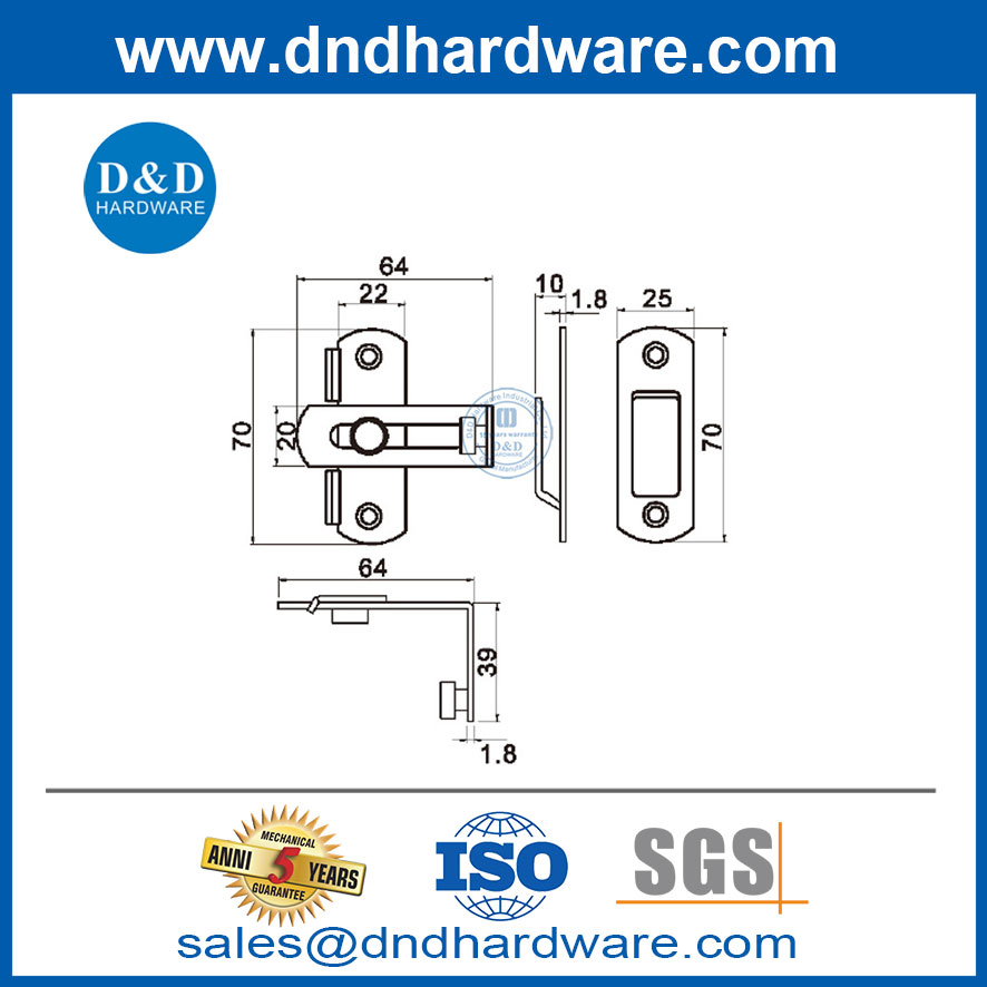 Crank Type Hotel Home Security Door Garder Lock en matériau en acier inoxydable-DDDG015