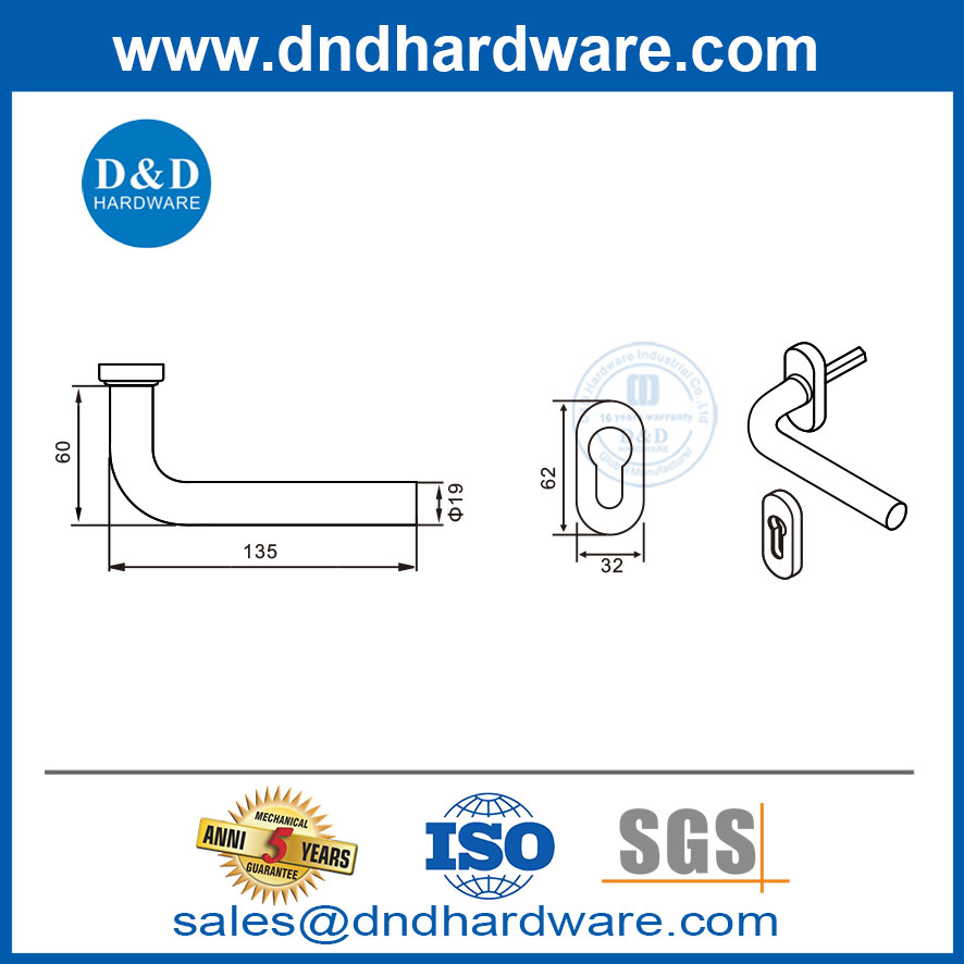 Acier inoxydable 304 Poignée de plaque de panneau étroite tubulaire pour porte en aluminium-DDNH002