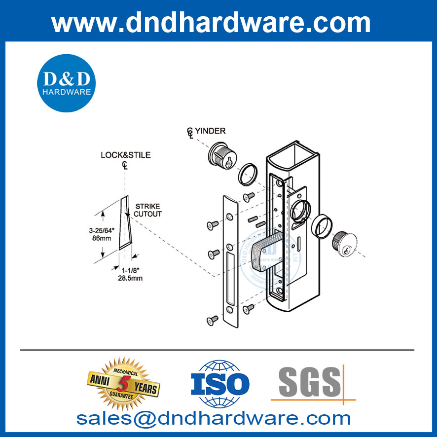 Kit de longue date de porte en acier inoxydable avec clés de clés de mortaise-cylindres-ddml041
