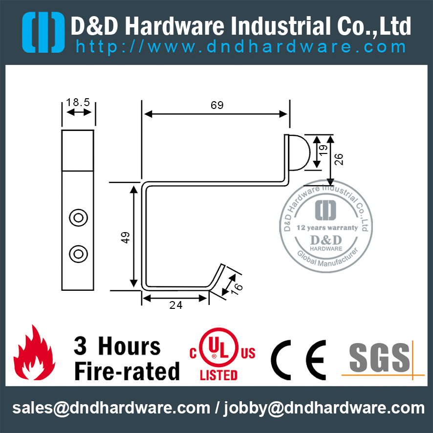 Butée de porte murale spéciale en acier inoxydable avec crochet pour porte extérieure-DDDS024