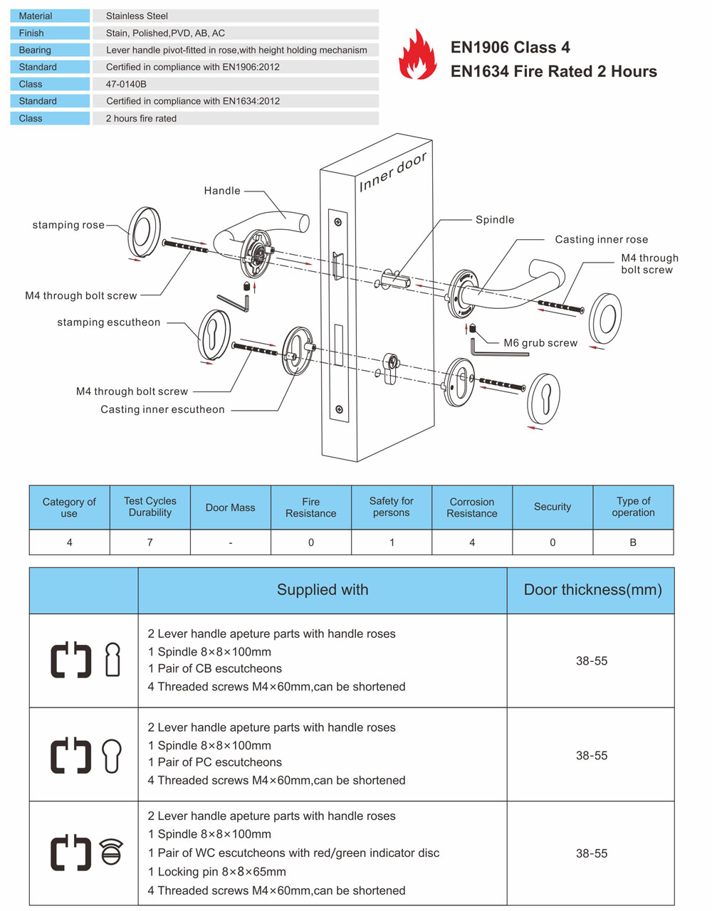 Poignée de levier de porte de fonte en acier inoxydable 316 polonais pour porte en métal creuse-DDSH015