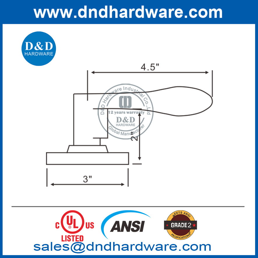 Alliage de zinc ANSI Grade 2 UL Poignée à levier coupe-feu Lock-DDLK010