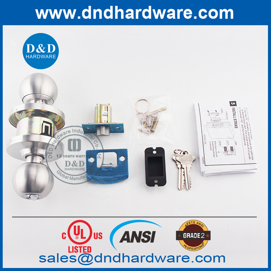 UL répertorié UL 10C ALLIAGE DE ZINC ANSI FIRE CLADÉ CYLINDERIQUE BOUPLE TUBULAIRE LOCKSET-DDLK012