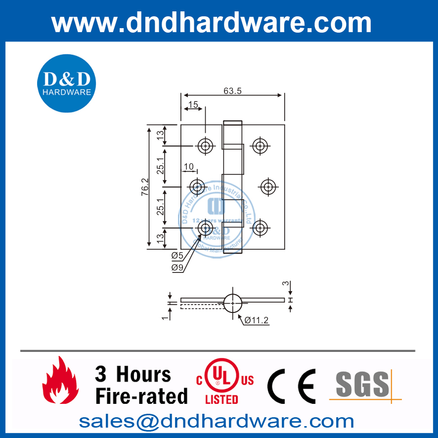 Charnière de porte de petite rondelle en acier inoxydable de 3 pouces-DDSS048