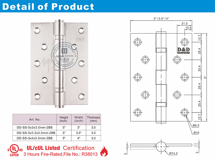 UL Listé de porte de porte DDDSS005-FR-D & D