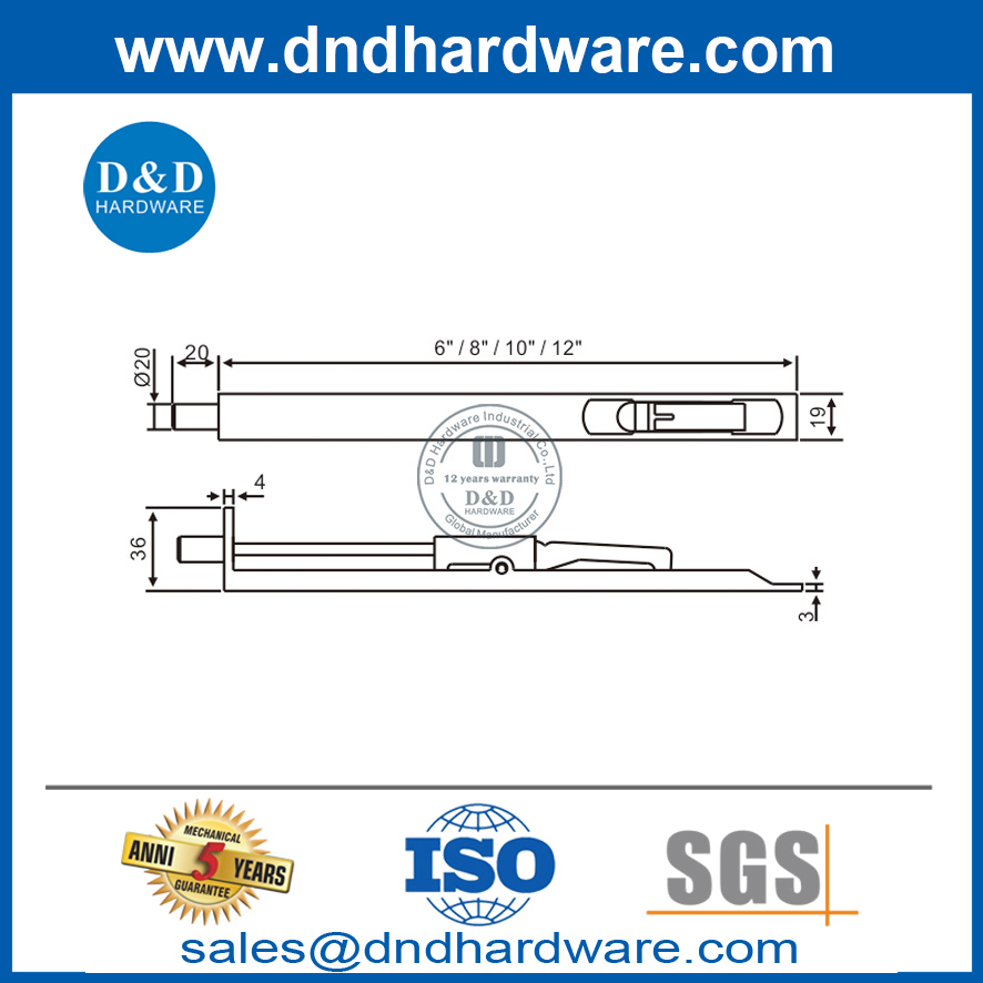 Boulon affleurant de porte en bois d'action de levier d'acier inoxydable résistant-DDDB001