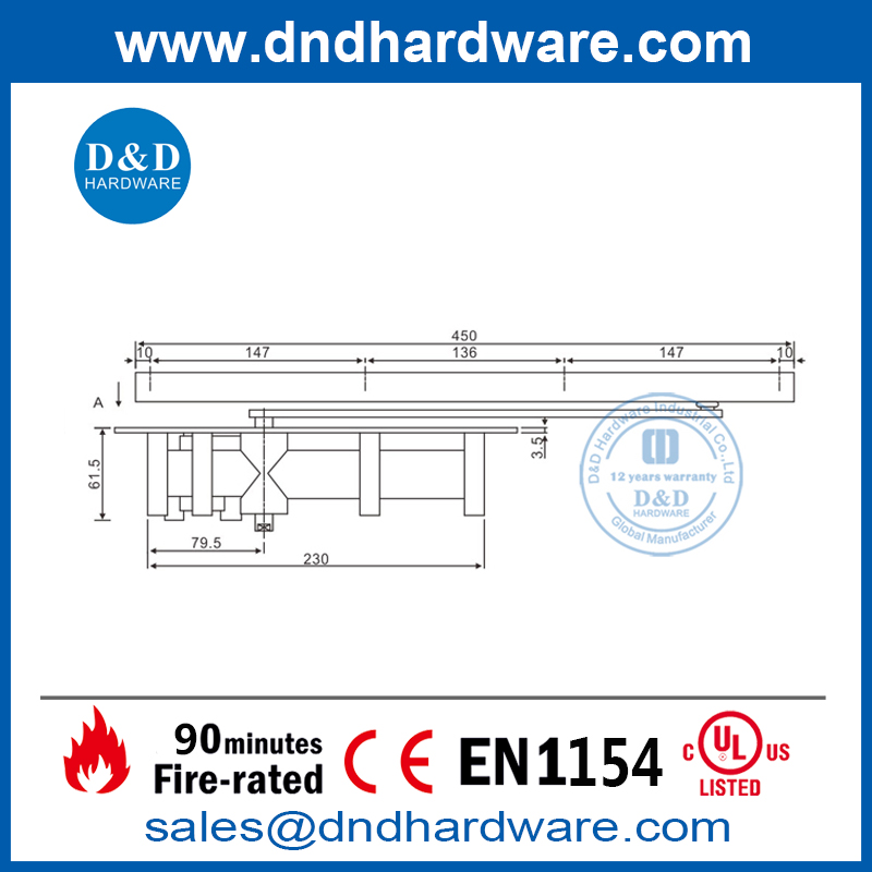 Ferme-porte caché hydraulique en aluminium pour porte coulissante-DDDC009