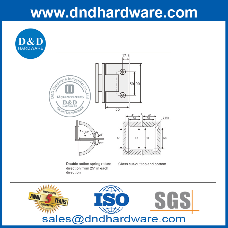 Verre en acier inoxydable aux charnières de porte en verre pour les portes en perspex-ddgh002