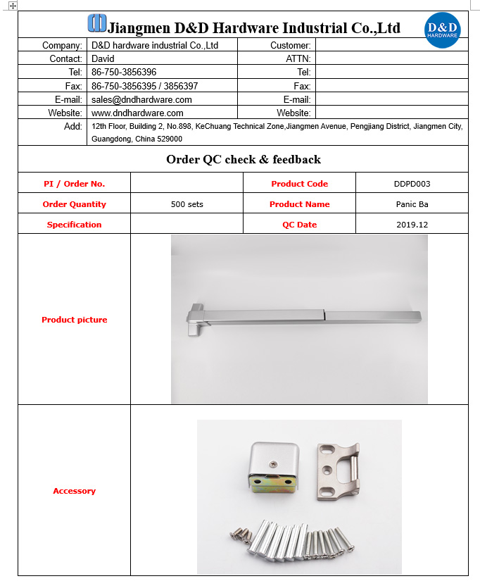 Panic Bar QC Report-D & D