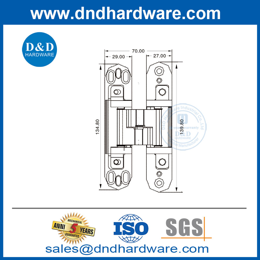 Acier inoxydable 304 Hardware de porte dissimulée Réglage des charnières de porte cachées-DDCH012