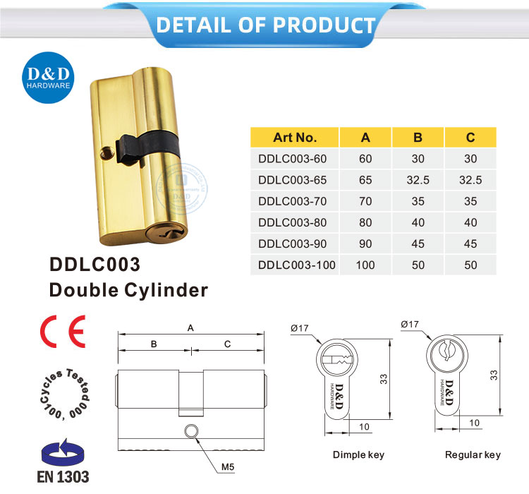 Cylindre de verrouillage EN1303 