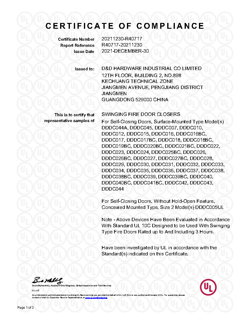 D&D Hardware-Door plus proche UL-R40717_PAGE1 