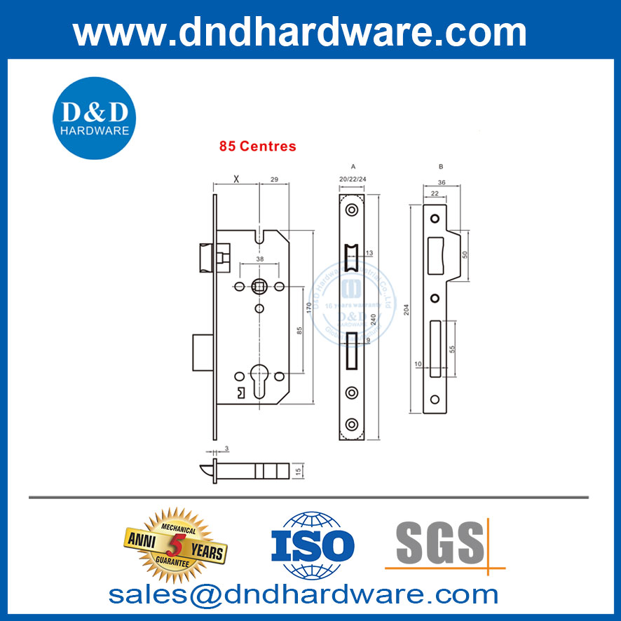 Verrouillage de la ceinture en acier inoxydable serrures de mortuis commerciales pour la porte d'entrée-DDML040
