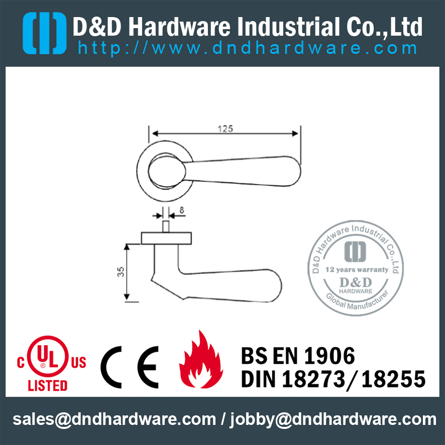 SUS316 poignée moderne résistante au feu de 3 heures pour porte commerciale- DDSH053