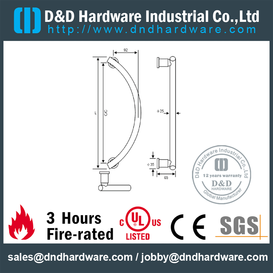 Poignée à tirer en acier inoxydable pour porte coupe-feu-DDPH037
